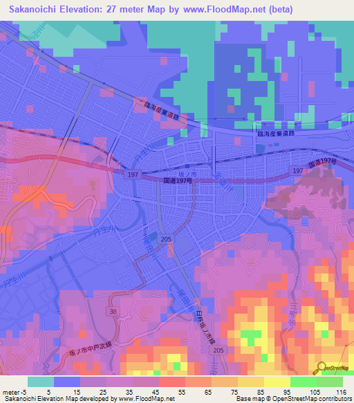 Sakanoichi,Japan Elevation Map