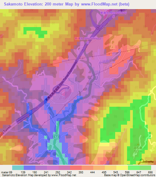 Sakamoto,Japan Elevation Map