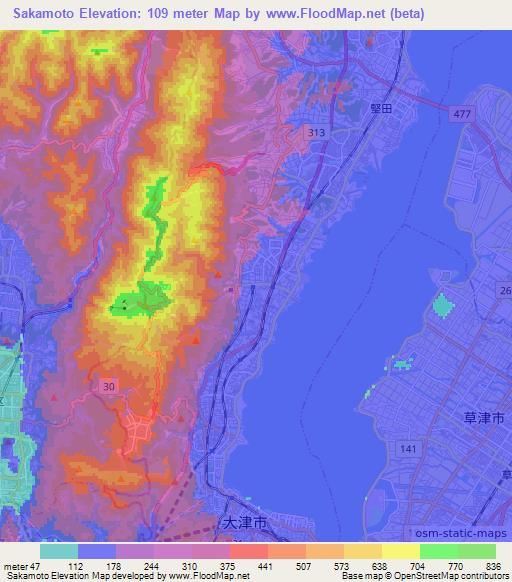 Sakamoto,Japan Elevation Map