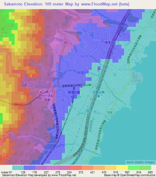 Sakamoto,Japan Elevation Map