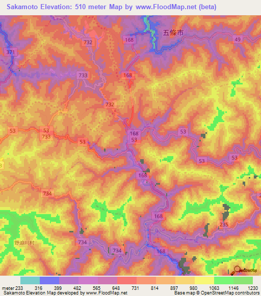 Sakamoto,Japan Elevation Map