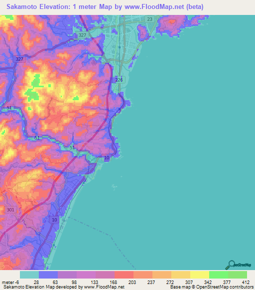 Sakamoto,Japan Elevation Map