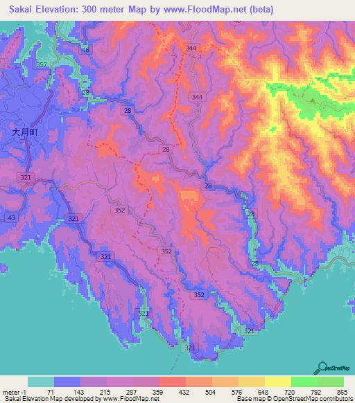 Sakai,Japan Elevation Map