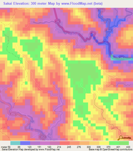 Sakai,Japan Elevation Map