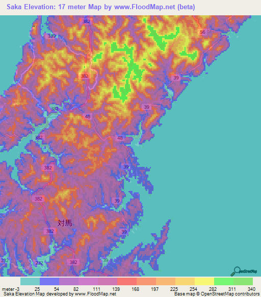 Saka,Japan Elevation Map