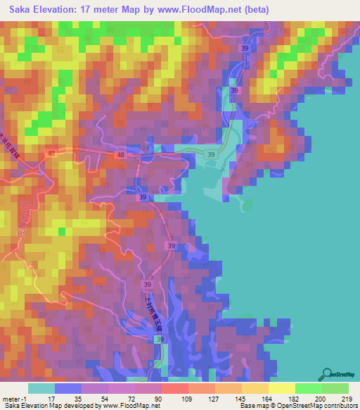 Saka,Japan Elevation Map