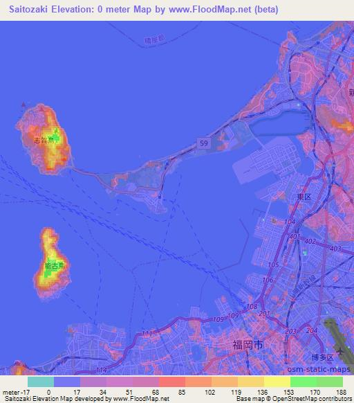 Saitozaki,Japan Elevation Map