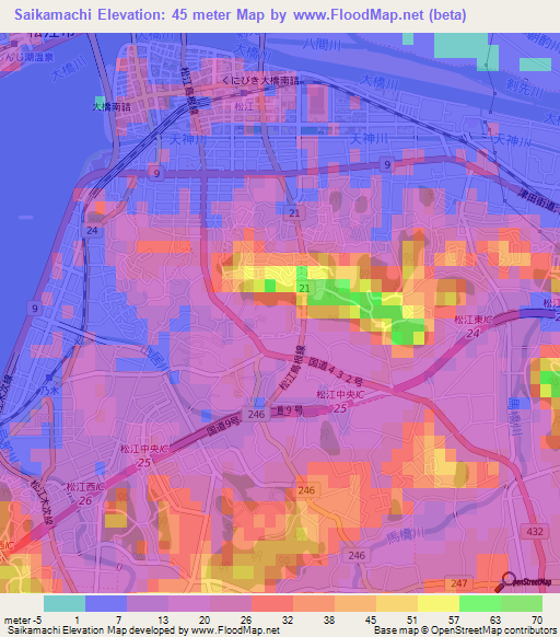 Saikamachi,Japan Elevation Map