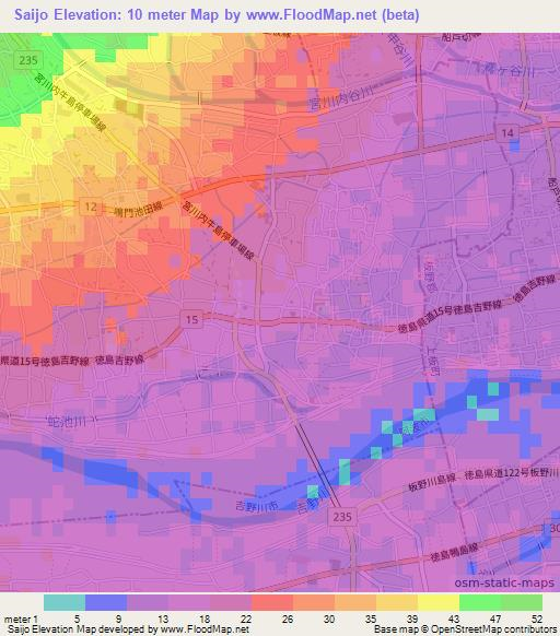 Saijo,Japan Elevation Map