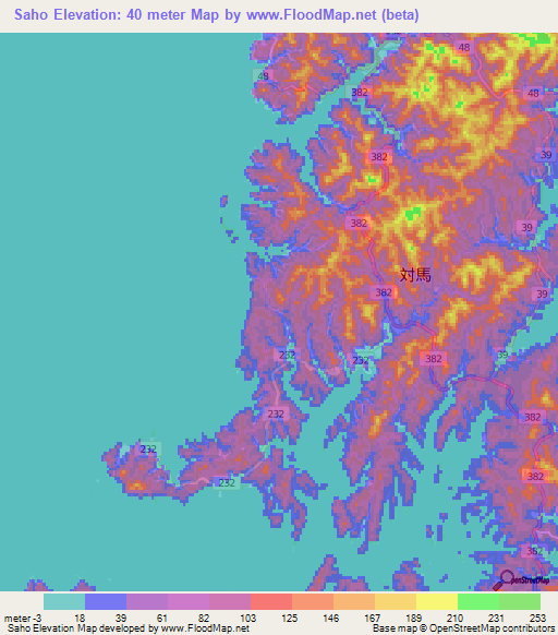 Saho,Japan Elevation Map