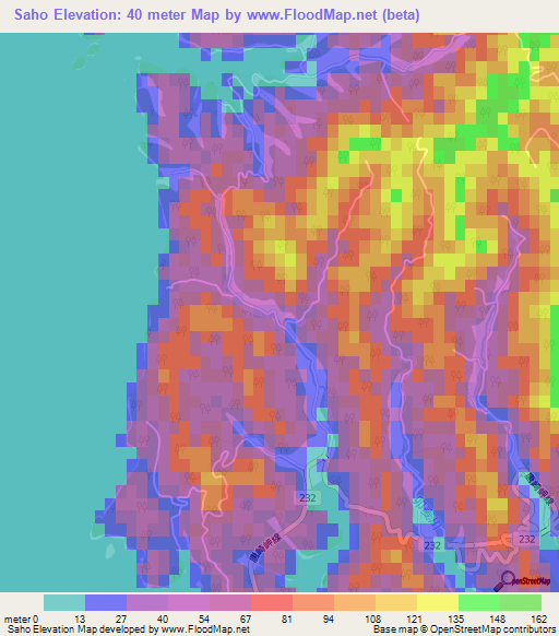 Saho,Japan Elevation Map
