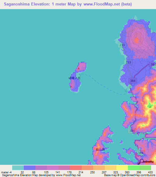 Saganoshima,Japan Elevation Map