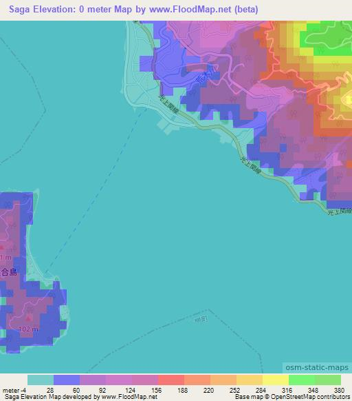 Saga,Japan Elevation Map