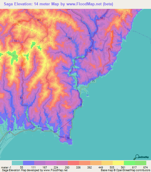 Saga,Japan Elevation Map