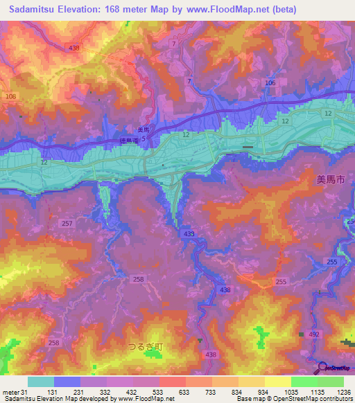 Sadamitsu,Japan Elevation Map