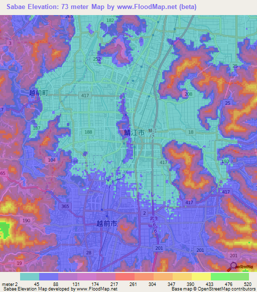 Sabae,Japan Elevation Map