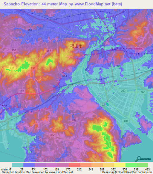 Sabacho,Japan Elevation Map