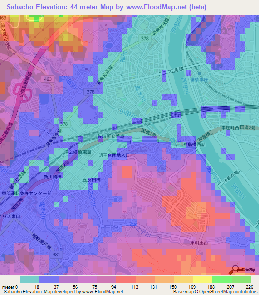 Sabacho,Japan Elevation Map