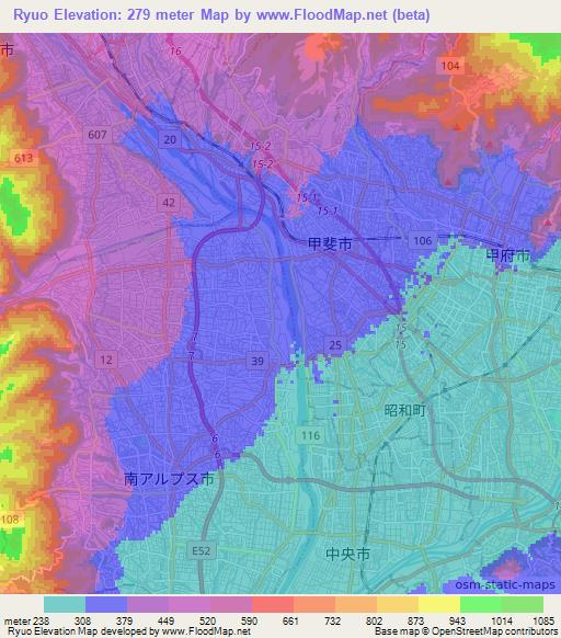 Ryuo,Japan Elevation Map