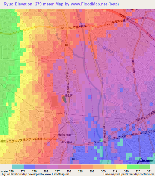Ryuo,Japan Elevation Map