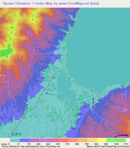 Ryotsu,Japan Elevation Map