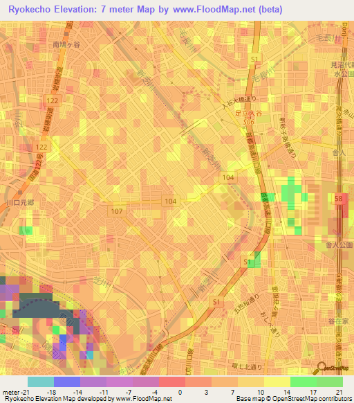 Ryokecho,Japan Elevation Map