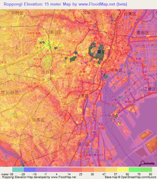 Roppongi,Japan Elevation Map
