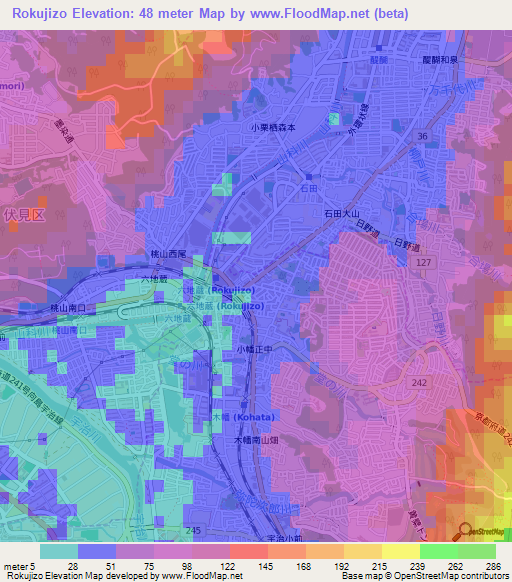 Rokujizo,Japan Elevation Map