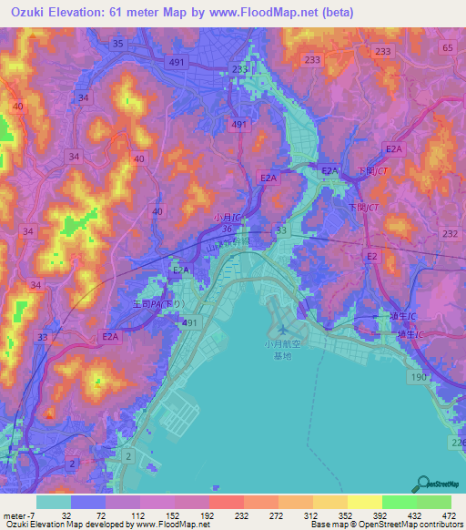 Ozuki,Japan Elevation Map