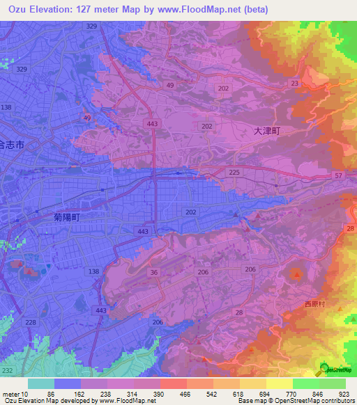 Ozu,Japan Elevation Map