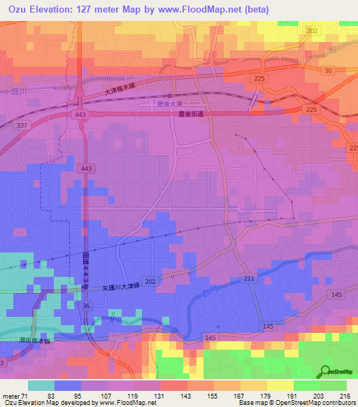 Ozu,Japan Elevation Map