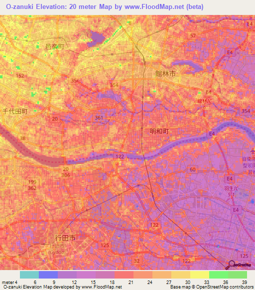 O-zanuki,Japan Elevation Map