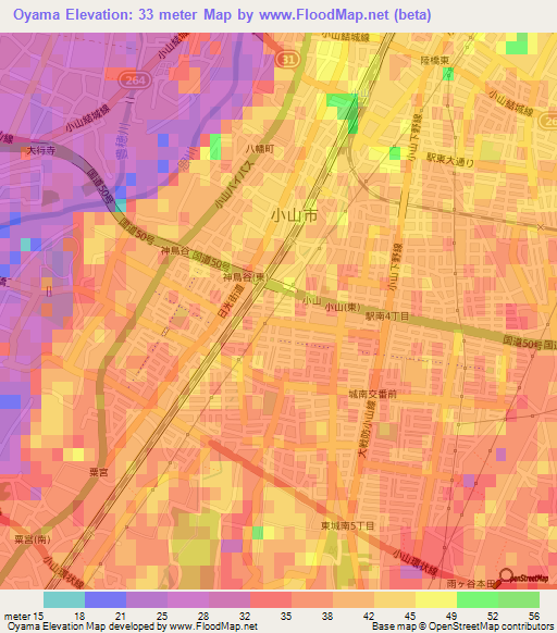 Oyama,Japan Elevation Map