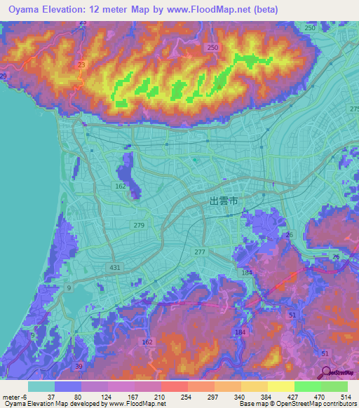 Oyama,Japan Elevation Map