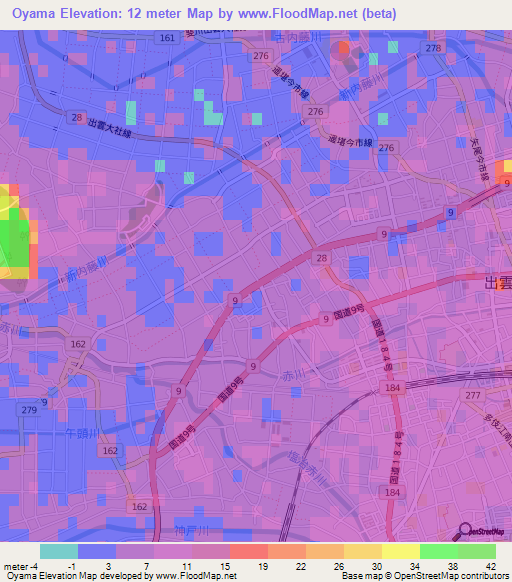 Oyama,Japan Elevation Map