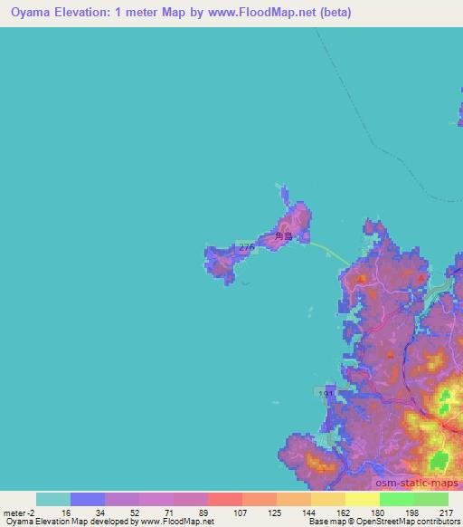 Oyama,Japan Elevation Map