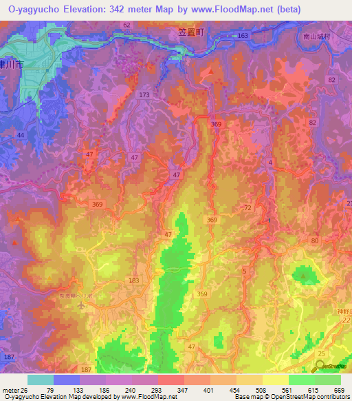 O-yagyucho,Japan Elevation Map