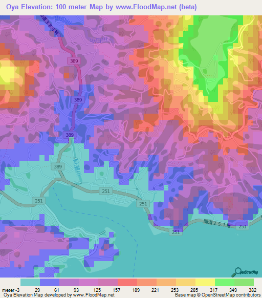 Oya,Japan Elevation Map