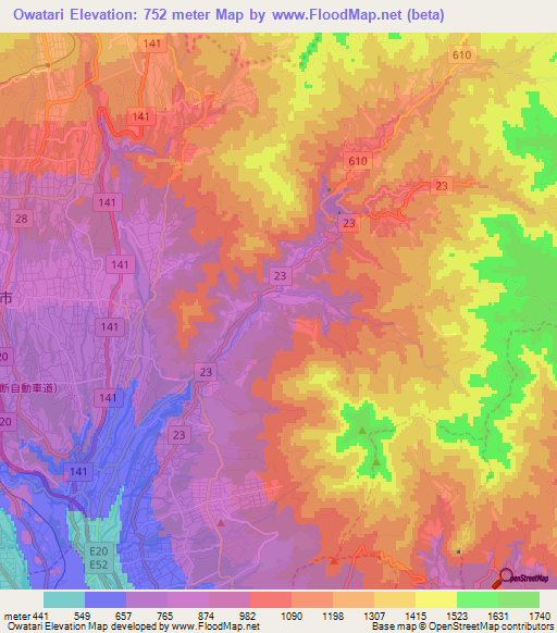 Owatari,Japan Elevation Map