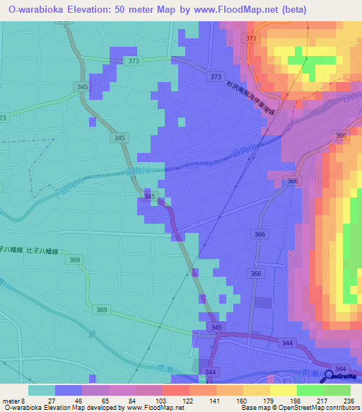 O-warabioka,Japan Elevation Map