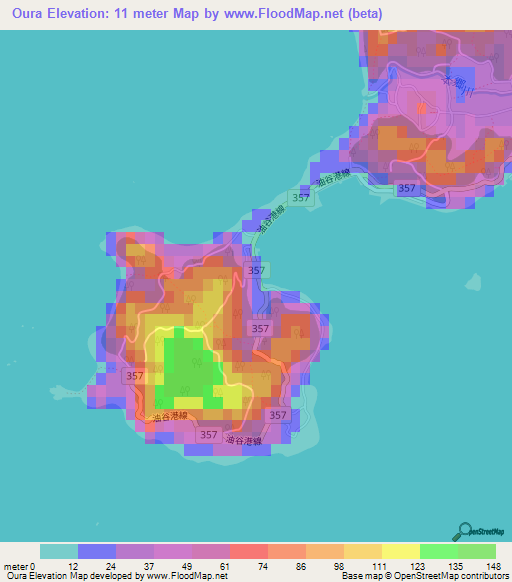 Oura,Japan Elevation Map