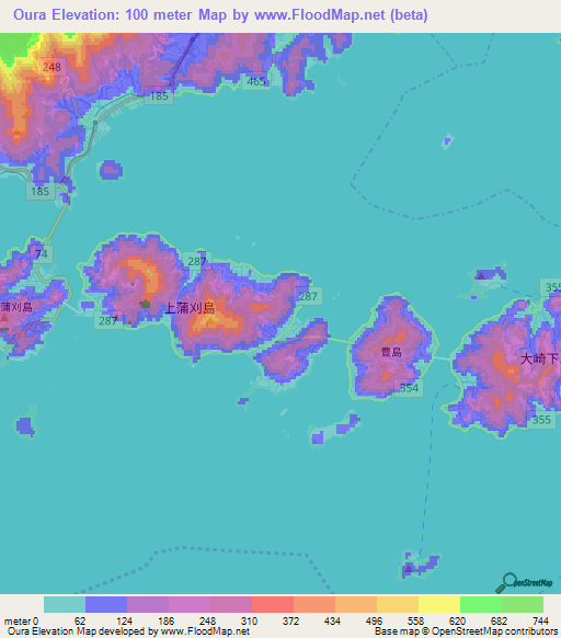 Oura,Japan Elevation Map