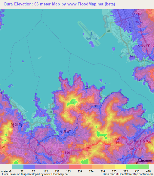 Oura,Japan Elevation Map