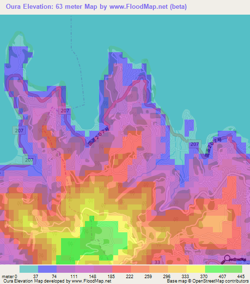 Oura,Japan Elevation Map