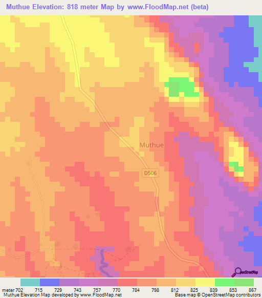 Muthue,Kenya Elevation Map