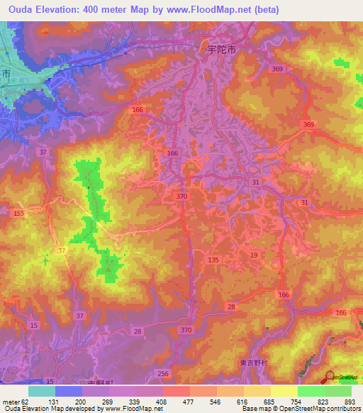 Ouda,Japan Elevation Map
