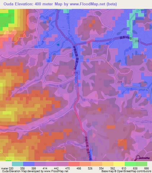 Ouda,Japan Elevation Map