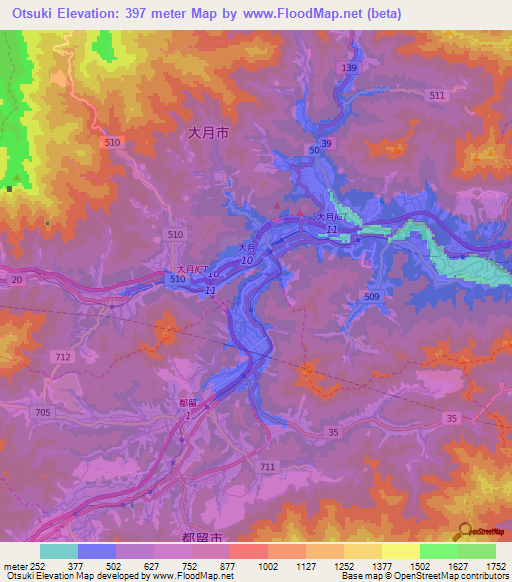 Otsuki,Japan Elevation Map