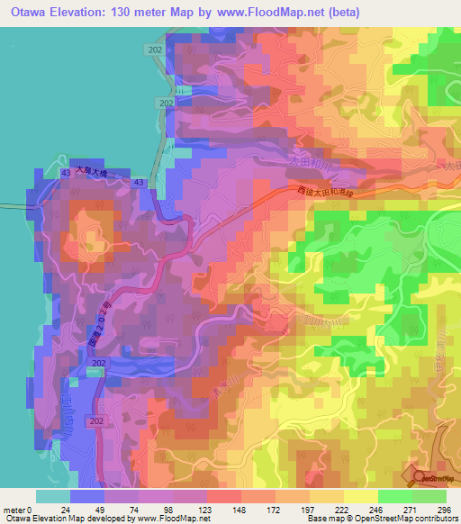 Otawa,Japan Elevation Map