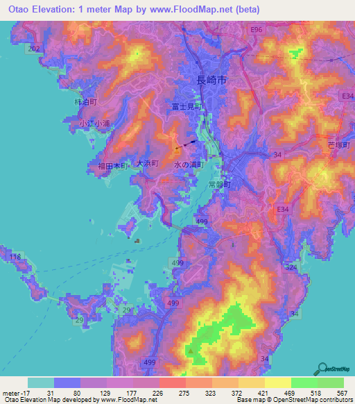Otao,Japan Elevation Map